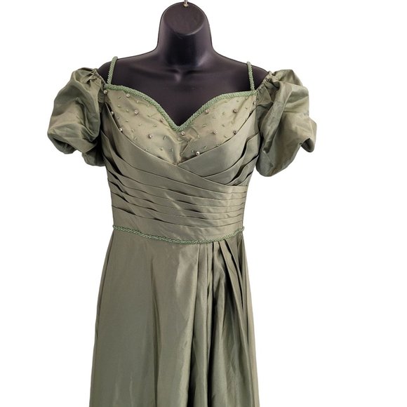 NWT Green Formal Dress Size 8 Puffy Sleeves Dance Prom Evening Gown Corset - Picture 9 of 9